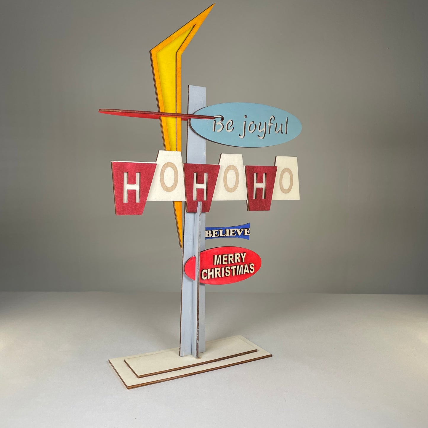 Retro Ho Ho Ho Sign - Handmade Christmas Ornament by Curious Rabbit ®