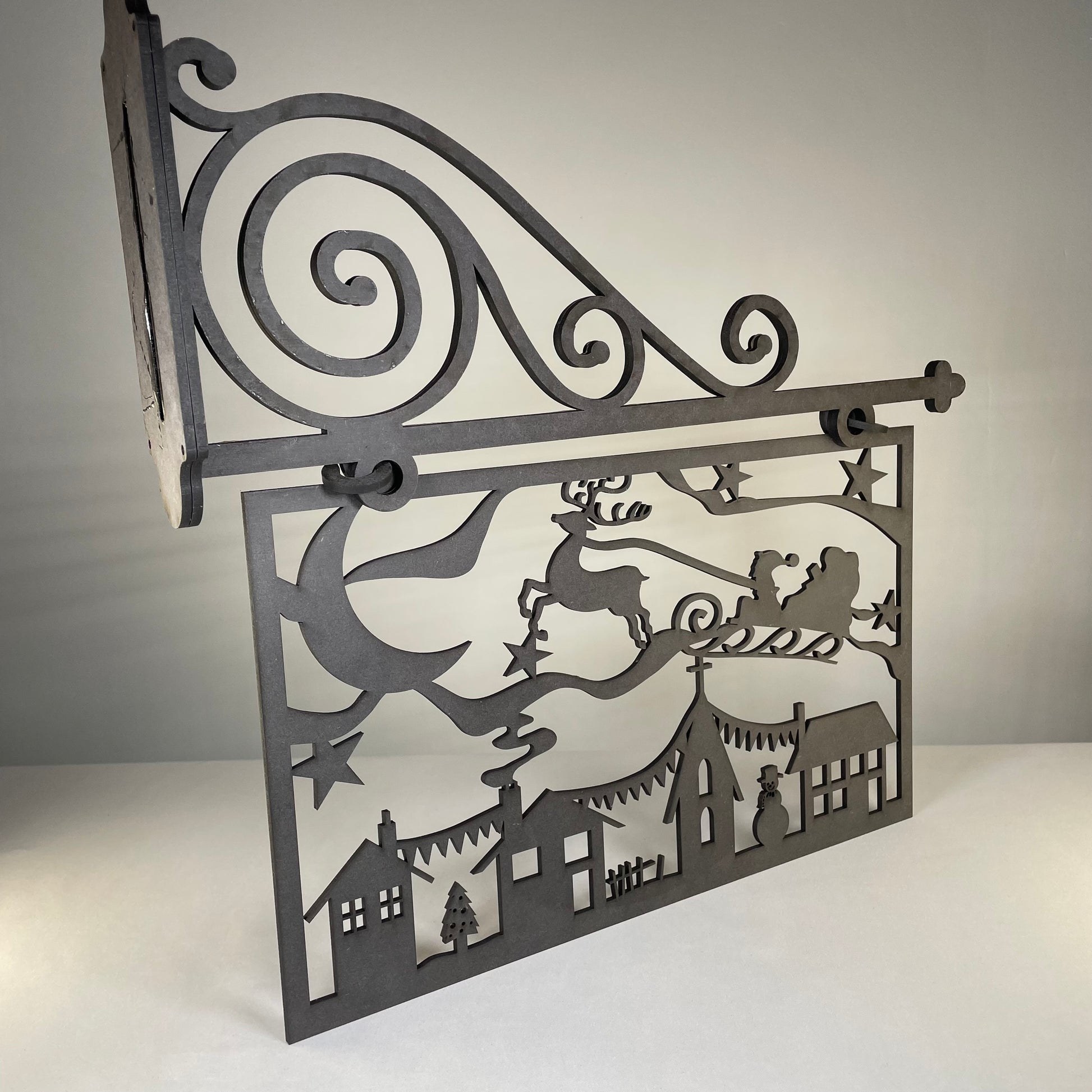 Hanging Novelty Santa Scene Sign - Handmade Christmas Ornament by Curious Rabbit ® - Curious Rabbit