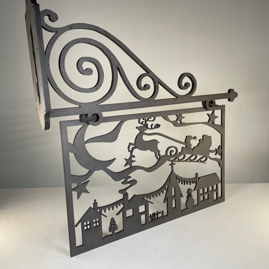Hanging Novelty Santa Scene Sign - Handmade Christmas Ornament by Curious Rabbit ® - Curious Rabbit