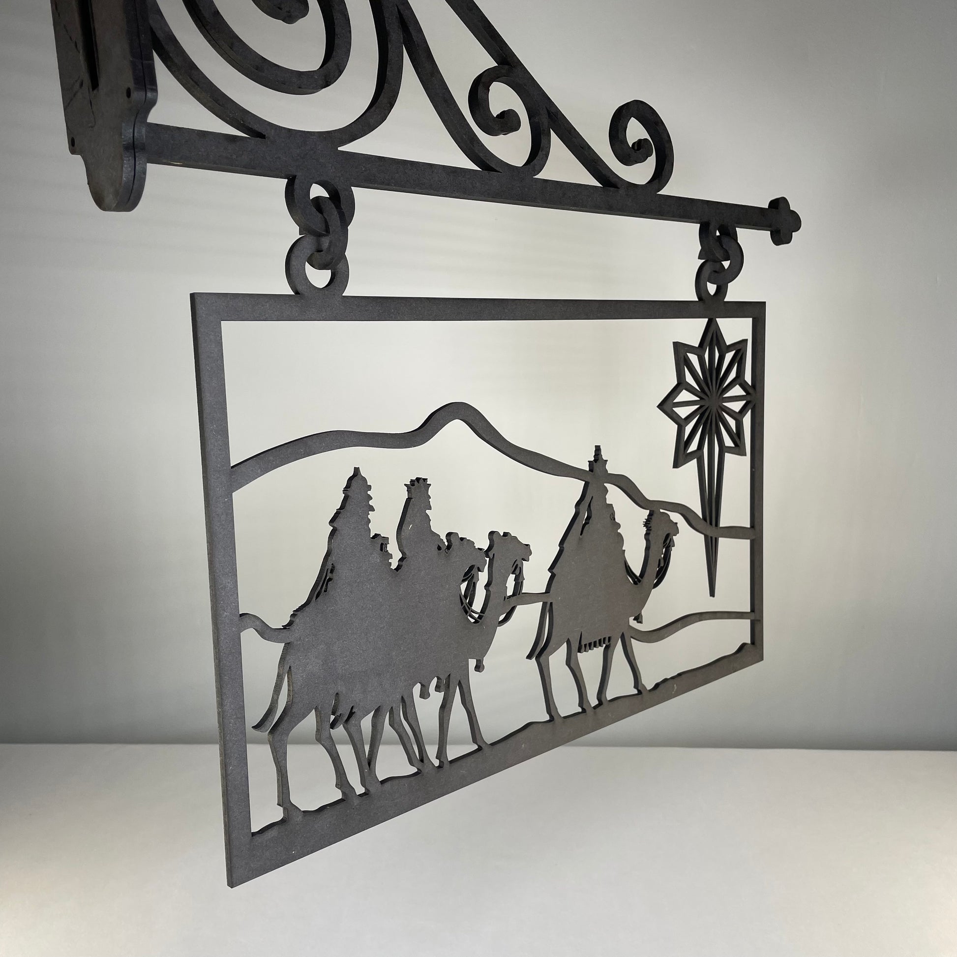 Hanging Novelty Nativity Scene Sign - Handmade Christmas Ornament by Curious Rabbit ® - Curious Rabbit