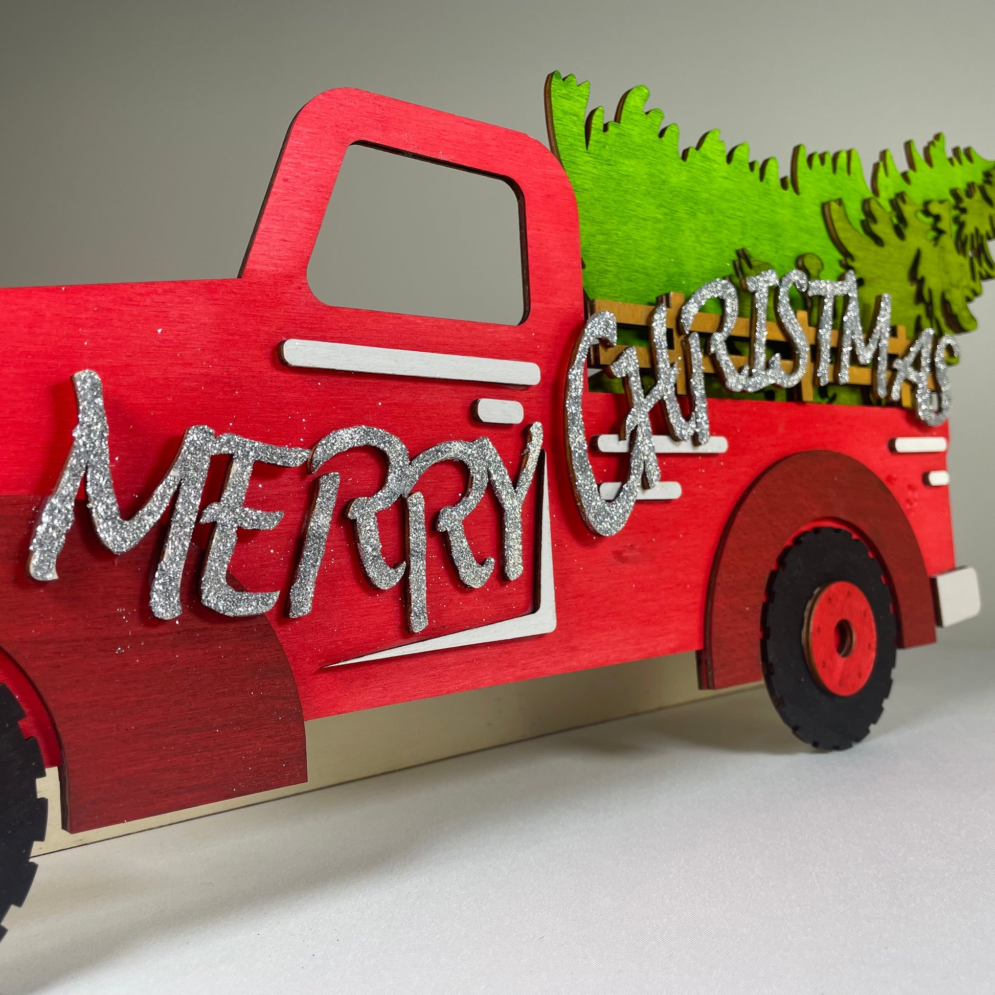 Merry Christmas Truck Tree Sign - Handmade Christmas Ornament by Curious Rabbit ® - Curious Rabbit