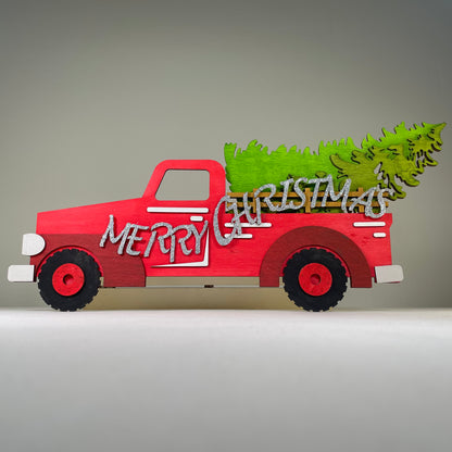 Merry Christmas Truck Tree Sign - Handmade Christmas Ornament by Curious Rabbit ® - Curious Rabbit