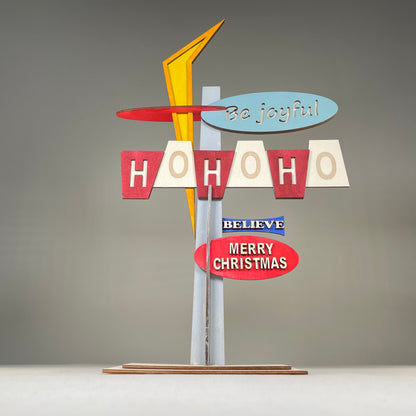 Retro Ho Ho Ho Sign - Handmade Christmas Ornament by Curious Rabbit ®