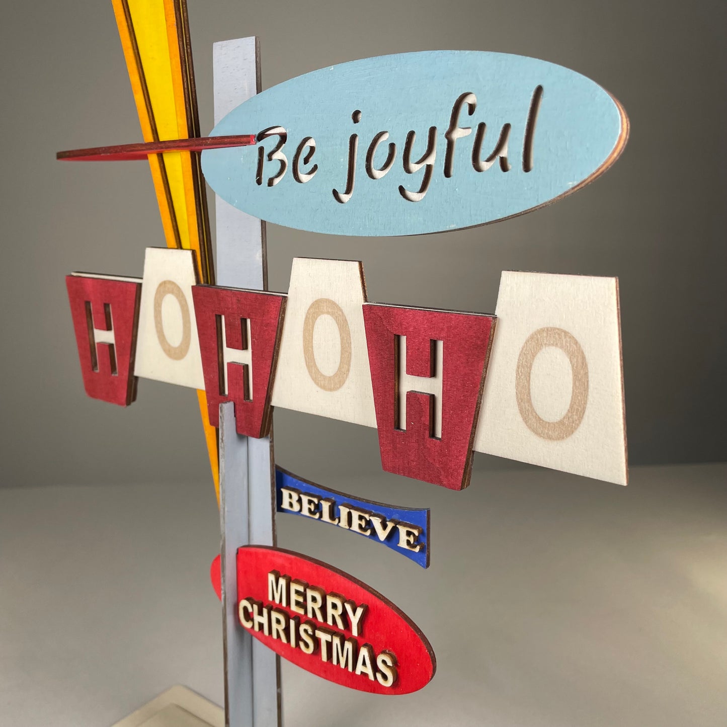Retro Ho Ho Ho Sign - Handmade Christmas Ornament by Curious Rabbit ®