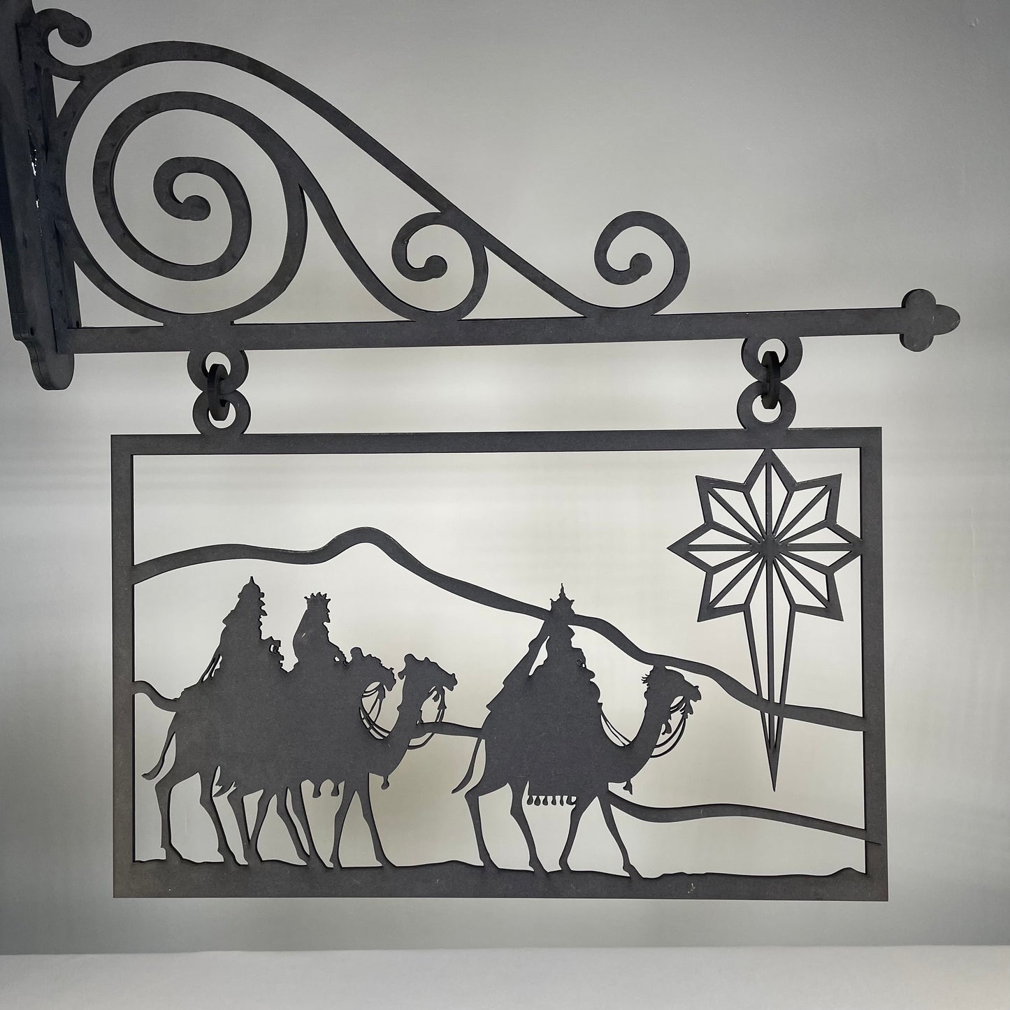 Hanging Novelty Nativity Scene Sign - Handmade Christmas Ornament by Curious Rabbit ® - Curious Rabbit