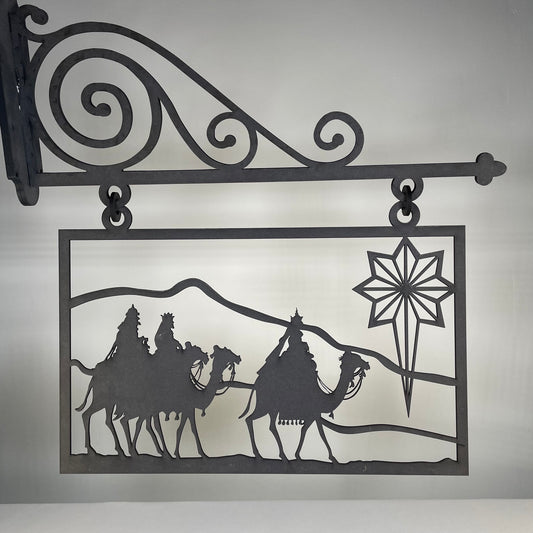 Hanging Novelty Nativity Scene Sign - Handmade Christmas Ornament by Curious Rabbit ® - Curious Rabbit