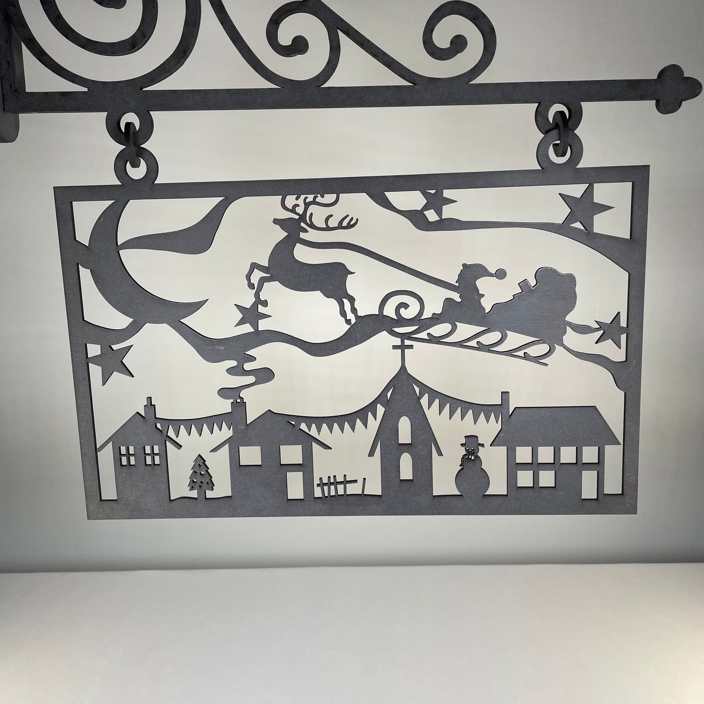 Hanging Novelty Santa Scene Sign - Handmade Christmas Ornament by Curious Rabbit ® - Curious Rabbit
