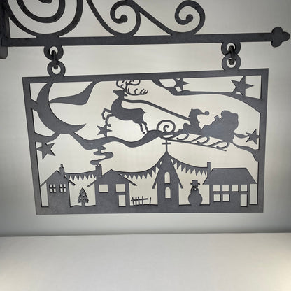 Hanging Novelty Santa Scene Sign - Handmade Christmas Ornament by Curious Rabbit ® - Curious Rabbit
