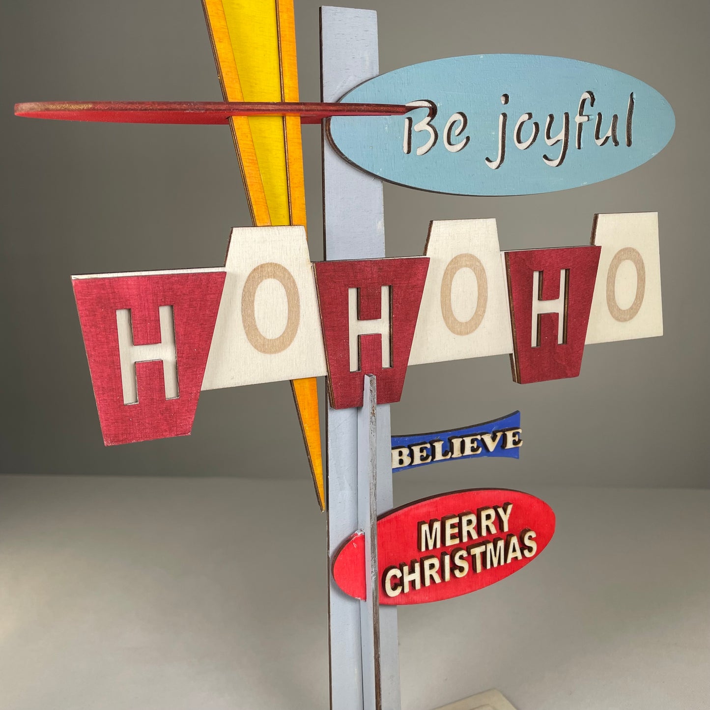 Retro Ho Ho Ho Sign - Handmade Christmas Ornament by Curious Rabbit ®