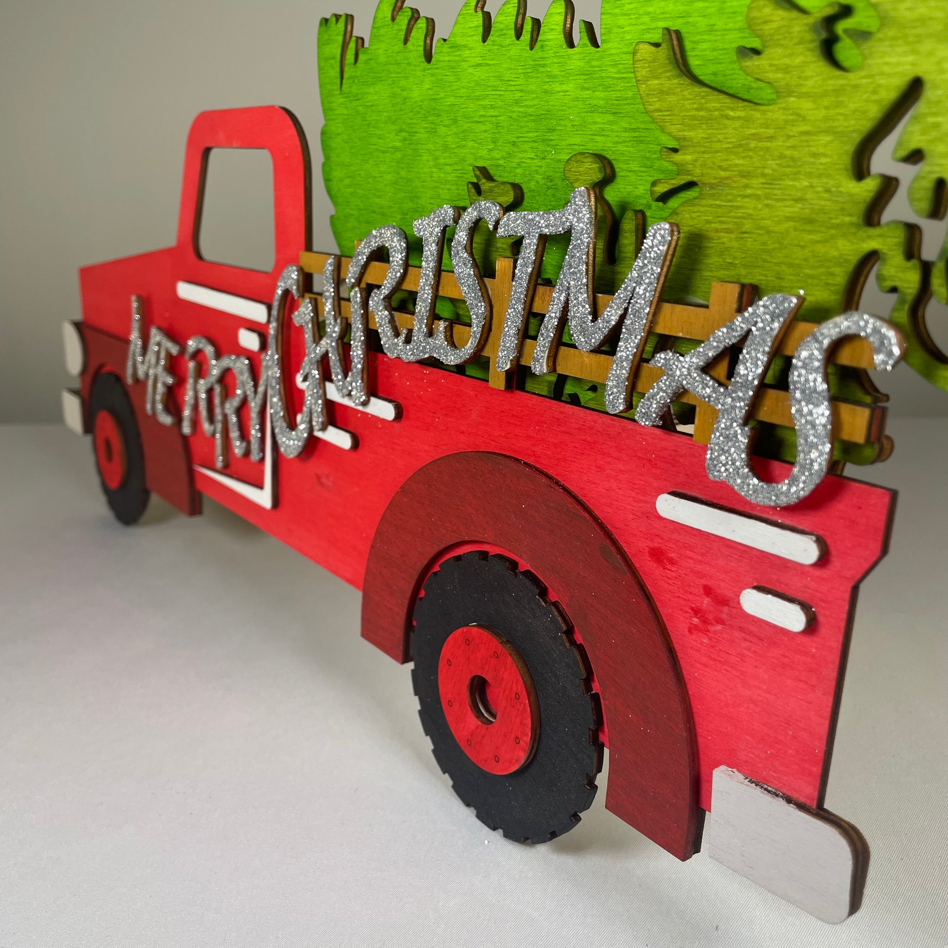 Merry Christmas Truck Tree Sign - Handmade Christmas Ornament by Curious Rabbit ® - Curious Rabbit