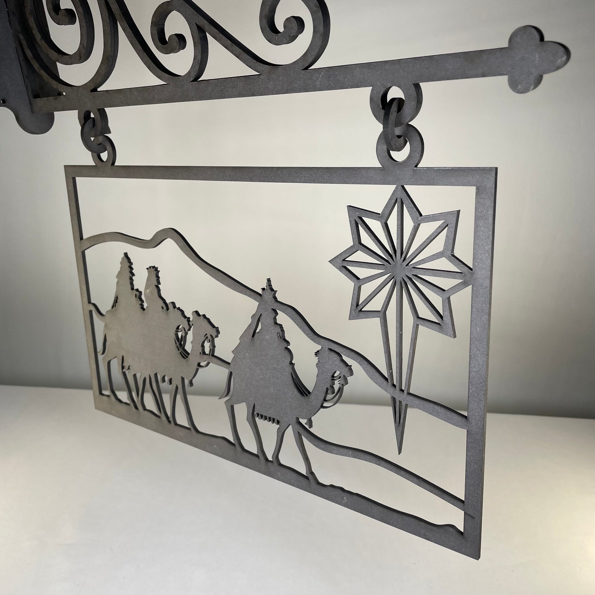 Hanging Novelty Nativity Scene Sign - Handmade Christmas Ornament by Curious Rabbit ® - Curious Rabbit