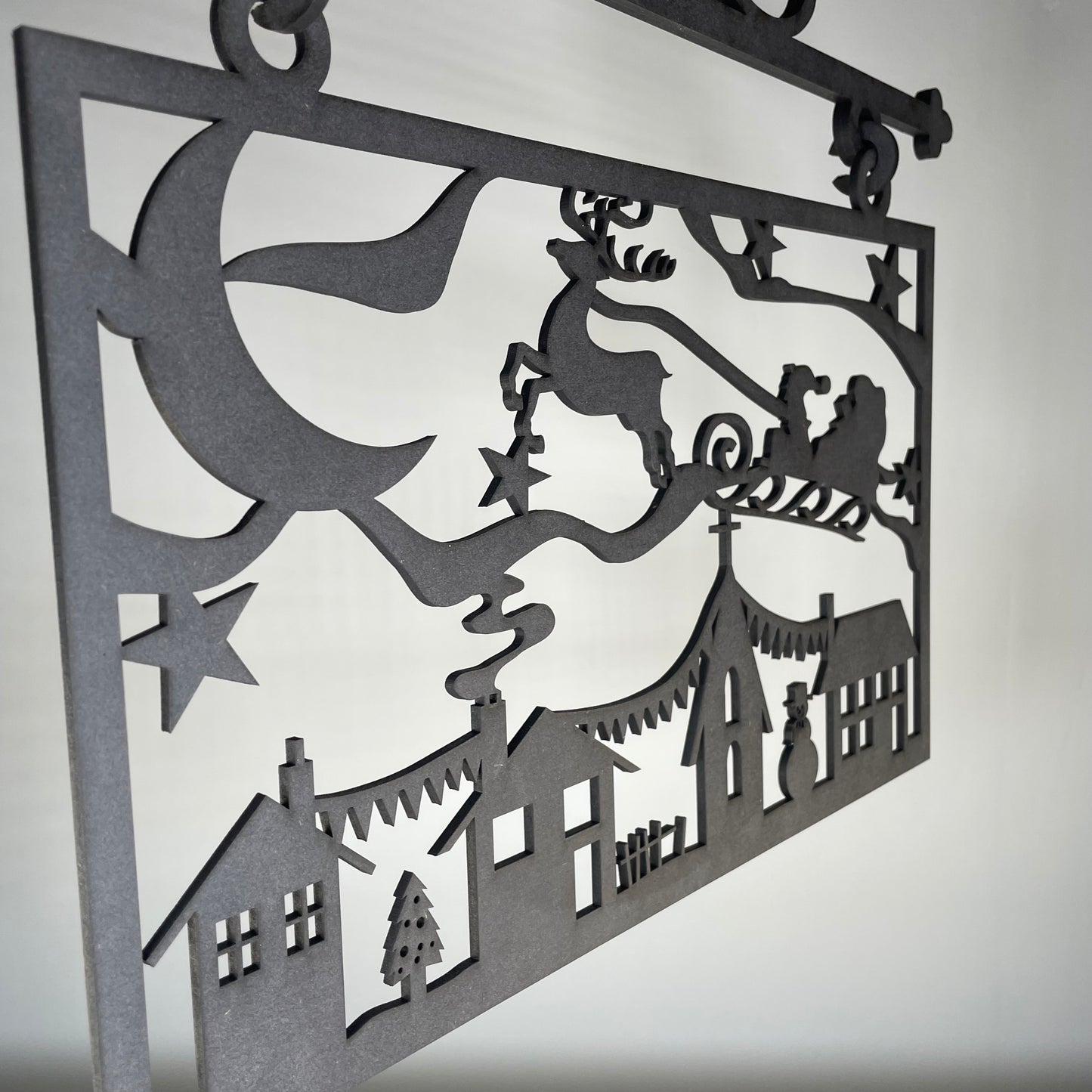 Hanging Novelty Santa Scene Sign - Handmade Christmas Ornament by Curious Rabbit ® - Curious Rabbit