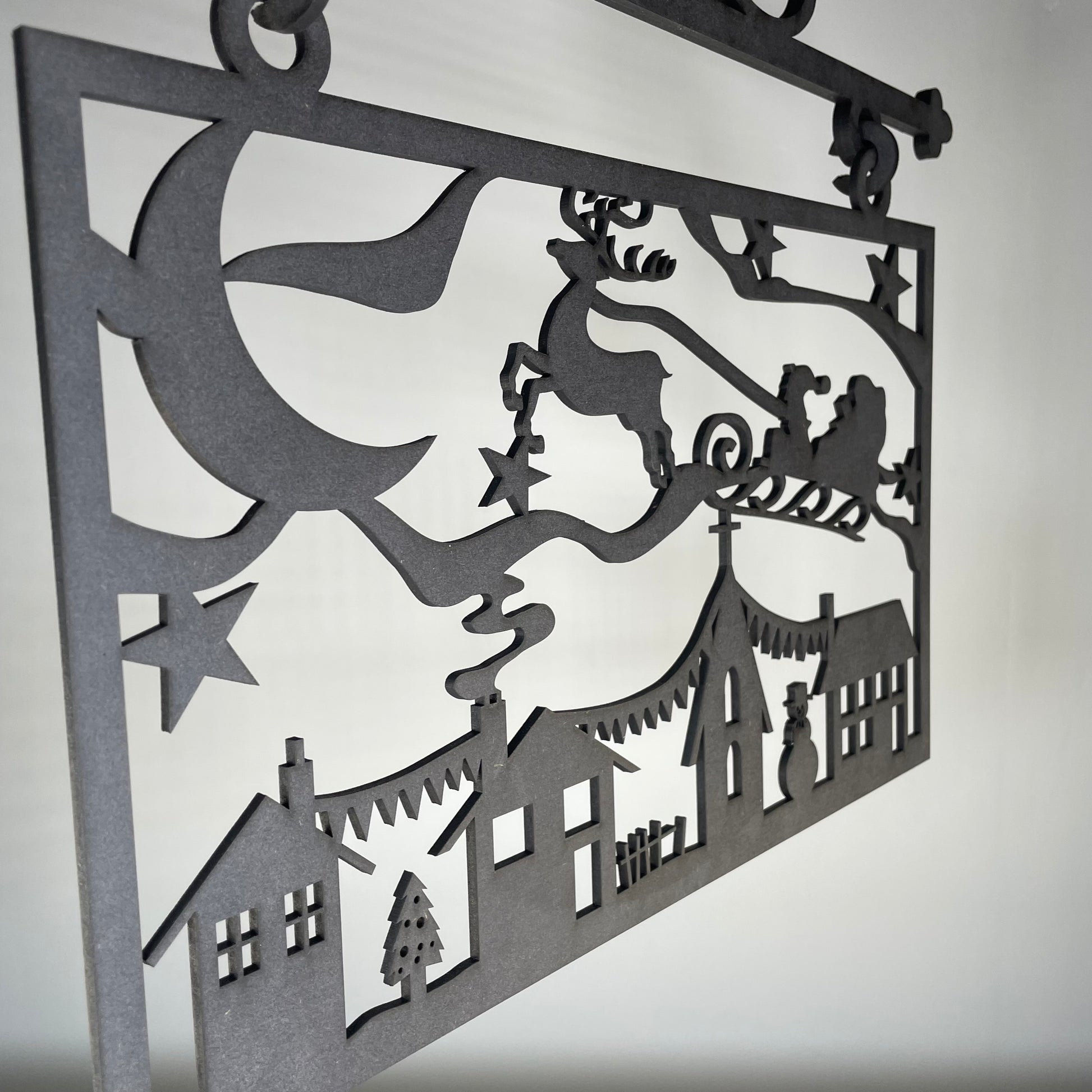 Hanging Novelty Santa Scene Sign - Handmade Christmas Ornament by Curious Rabbit ® - Curious Rabbit