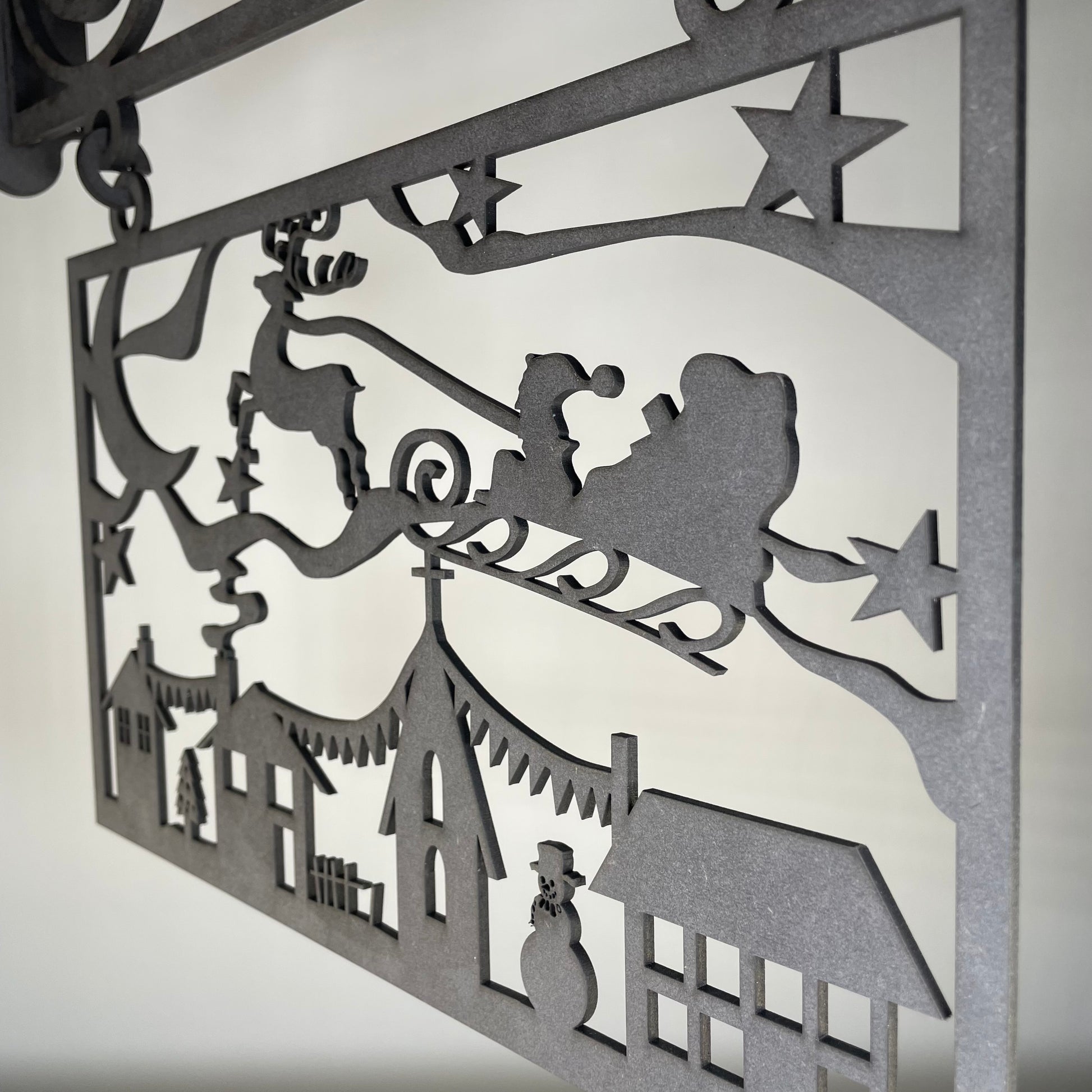 Hanging Novelty Santa Scene Sign - Handmade Christmas Ornament by Curious Rabbit ® - Curious Rabbit