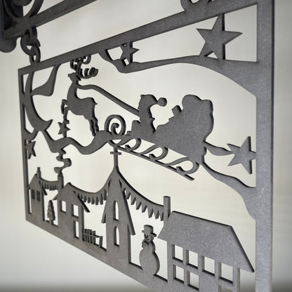 Hanging Novelty Santa Scene Sign - Handmade Christmas Ornament by Curious Rabbit ® - Curious Rabbit