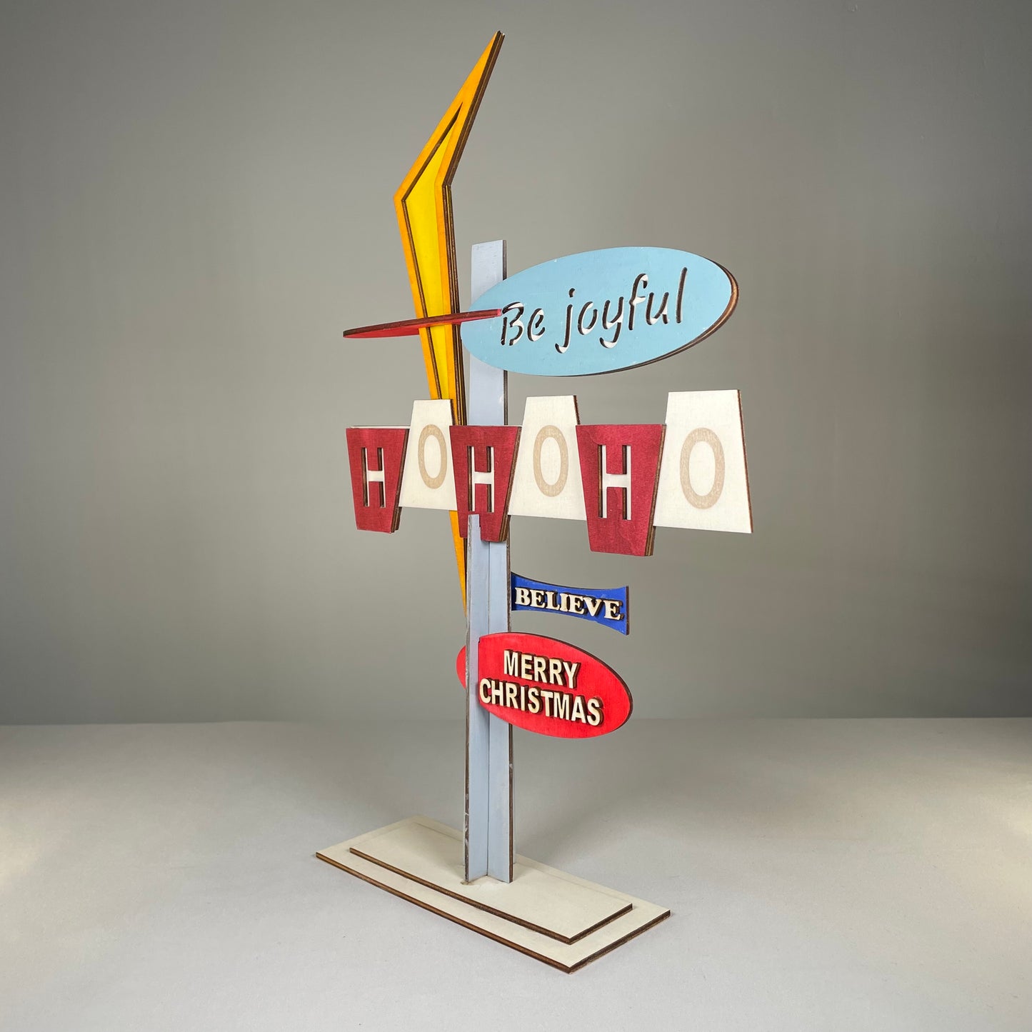 Retro Ho Ho Ho Sign - Handmade Christmas Ornament by Curious Rabbit ®