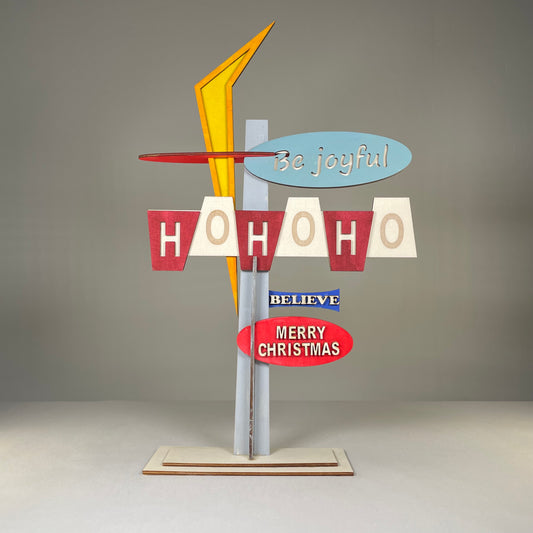 Retro Ho Ho Ho Sign - Handmade Christmas Ornament by Curious Rabbit ®